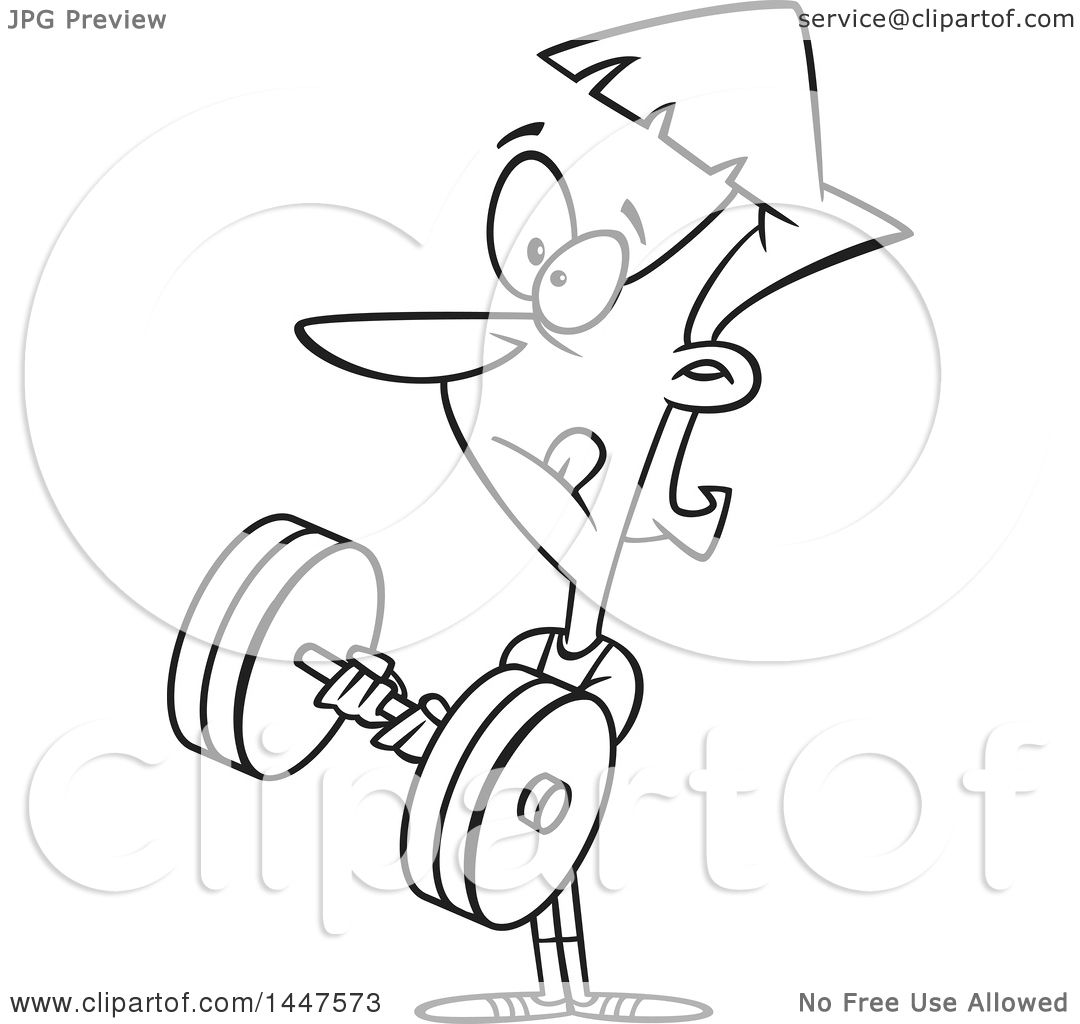 1080x1024 Clipart Of A Cartoon Black And White Lineart Woman Bodybuilding