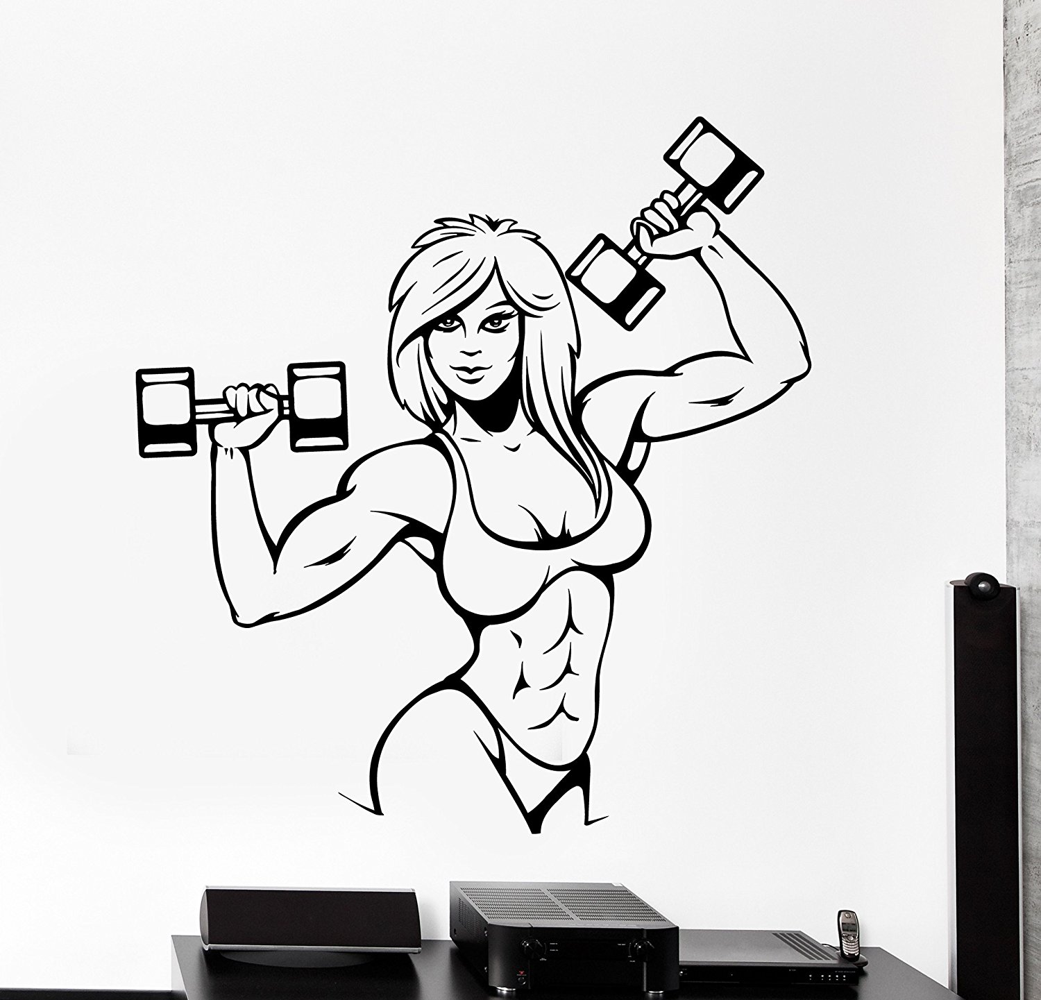 1500x1441 Wall Decal Woman Girl Bodybuilder Fitness Gym Interior