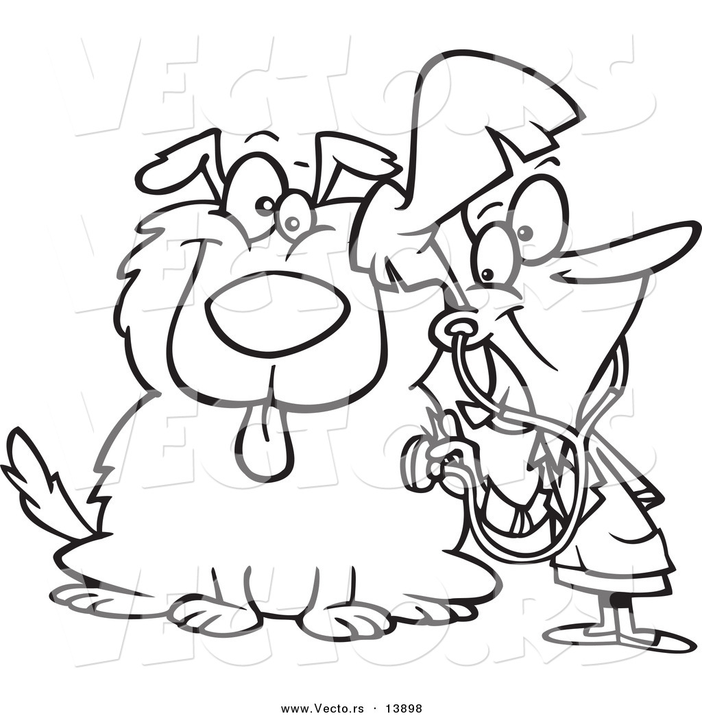 1024x1044 Vector Of A Cartoon Female Vet Using A Stethoscope On A Dog