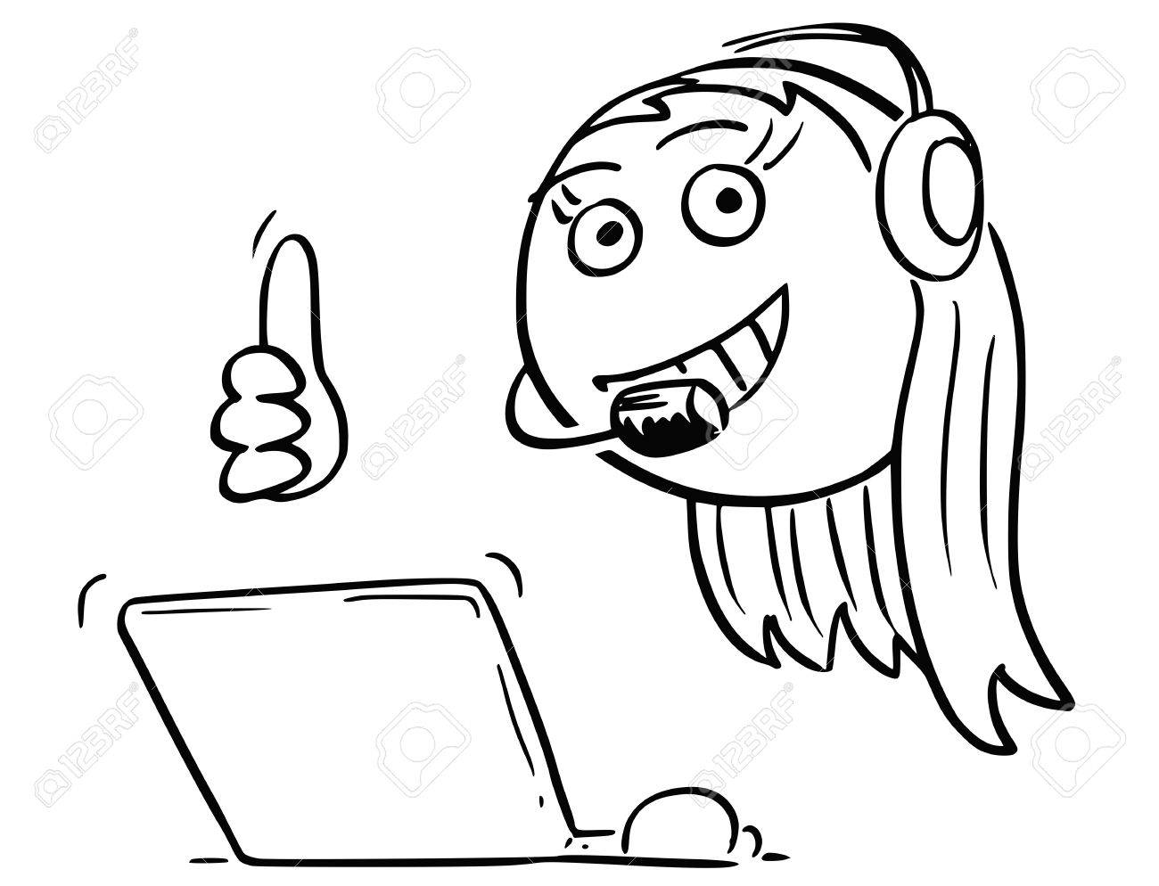 1300x994 Cartoon Vector Stick Man Stickman Drawing Of Female Call Center