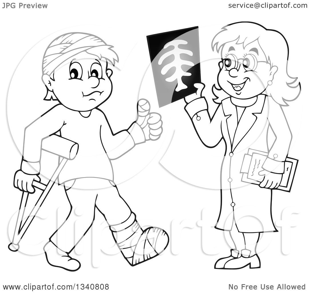1080x1024 Lineart Clipart Of A Cartoon Black And White Female Doctor Showing