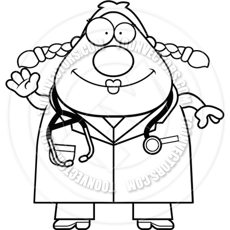 460x460 Cartoon Female Doctor Waving (Black And White Line Art) By Cory