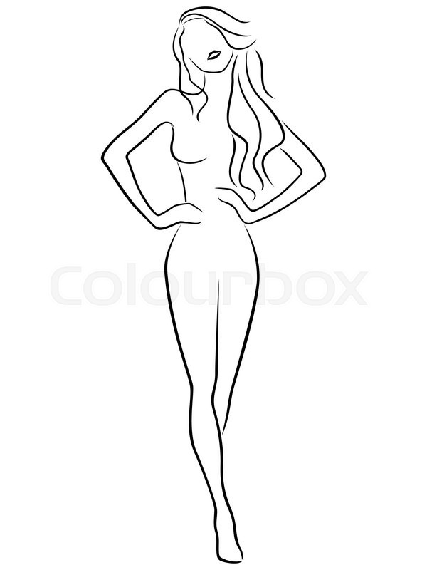 600x800 Abstract Slender Posing Girl Hand Drawing Vector Outline Stock