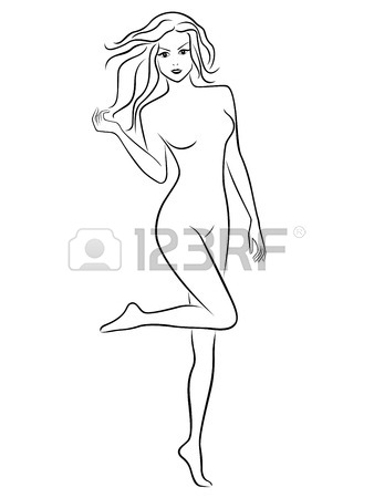 338x450 Elegant Young Lady In A Hat, Hand Drawing Black Vector Outline
