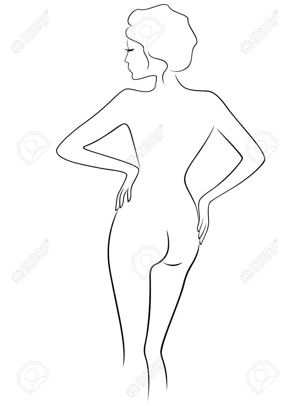 975x1300 Abstract Graceful Female Figure, View From The Back, Hand Drawing