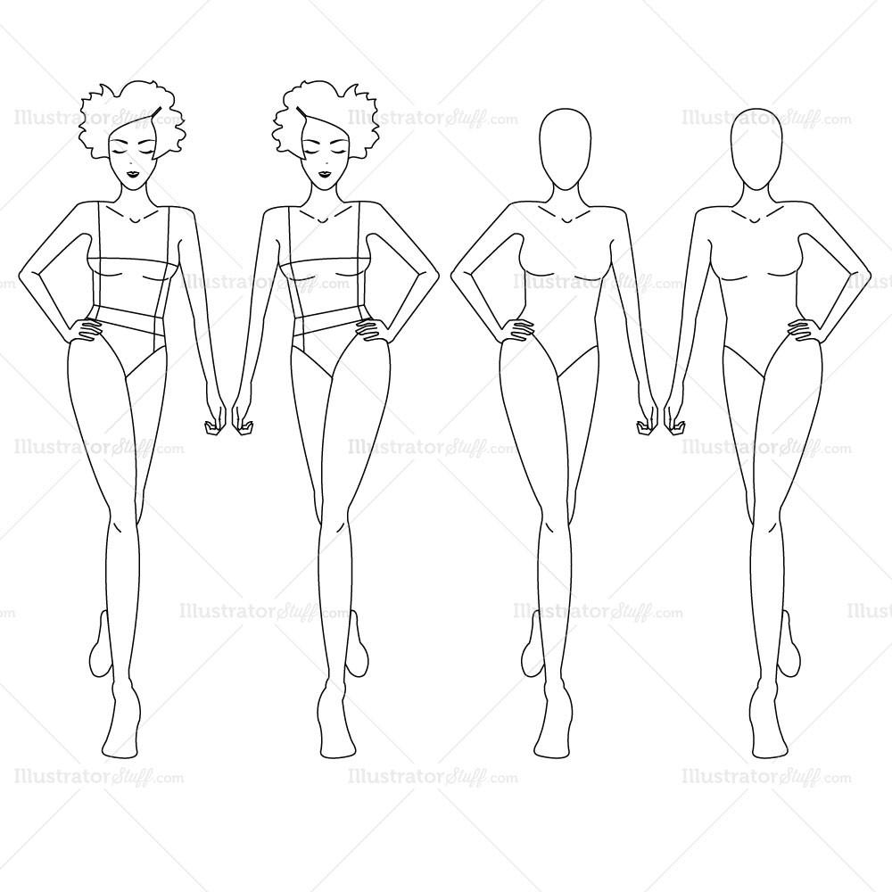 1000x1000 Female Fashion Croquis Template Illustrator Stuff