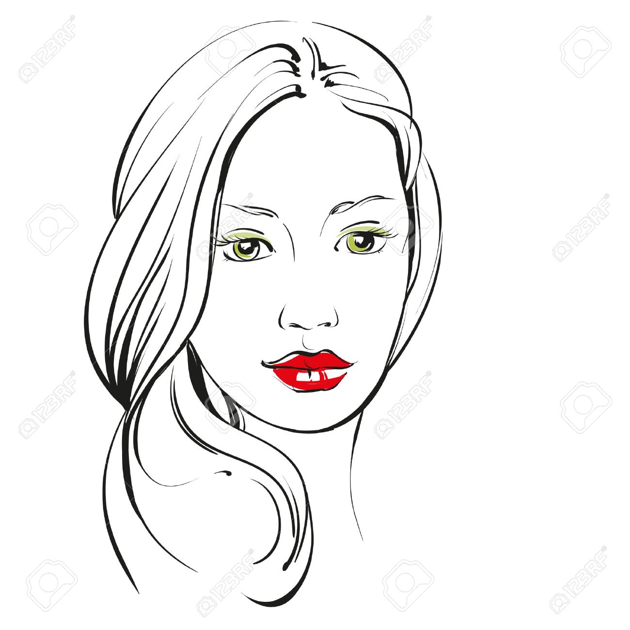 1300x1300 Beautiful Woman Face Hand Drawn Illustration Sketch Royalty Free