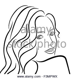 300x320 Fashion Girl Portrait With Black Lines. Pencil Drawing Woman Face