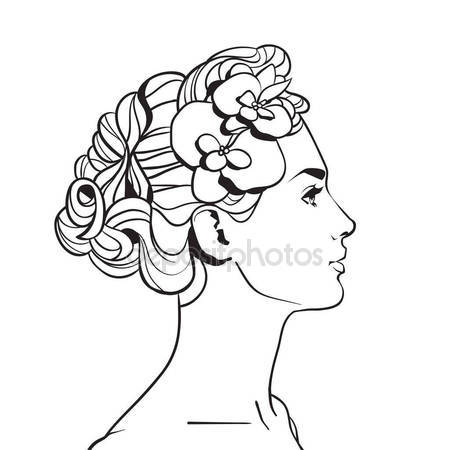 450x450 Profile Of Beautiful Woman With Elegant Hairstyle Sketch Female