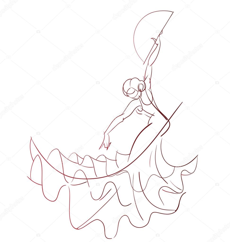 972x1023 Gesture Drawing Flamenco Dancer Expressive Pose Stock Vector