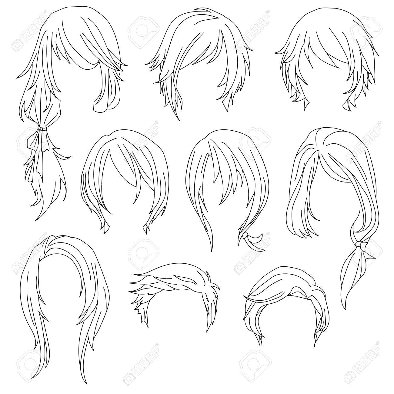 1300x1300 Hair Styling For Woman Drawing Set 1. Illustration Isolated
