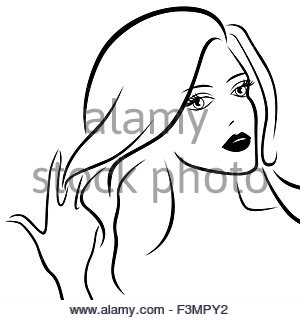 300x320 Fashion Girl Portrait With Black Lines. Pencil Drawing Woman Face