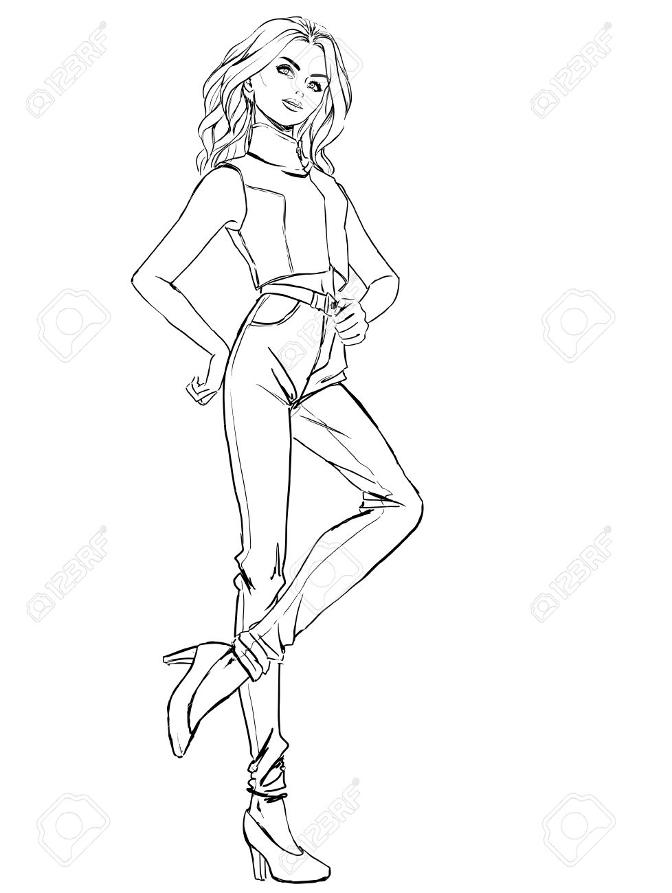 978x1300 Fashion Sketch Of Elegant Girl In Summer Dress. Isolated Drawing