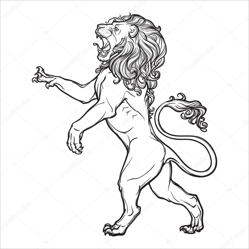 1024x1024 Sketch Drawing Of Rearing Lion Isolated On White Background