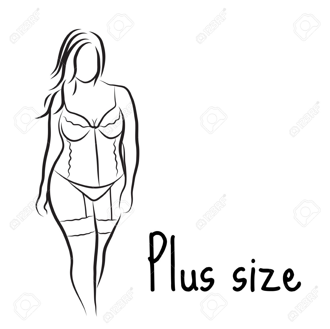 1300x1297 Girl Silhouette Sketch Plus Size Model. Curvy Woman Symbol. Vector