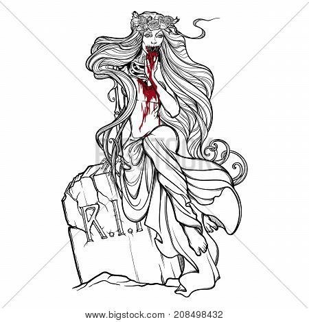 450x470 Dead Bride. Zombie Girl Sewn Mouth Vector Amp Photo Bigstock