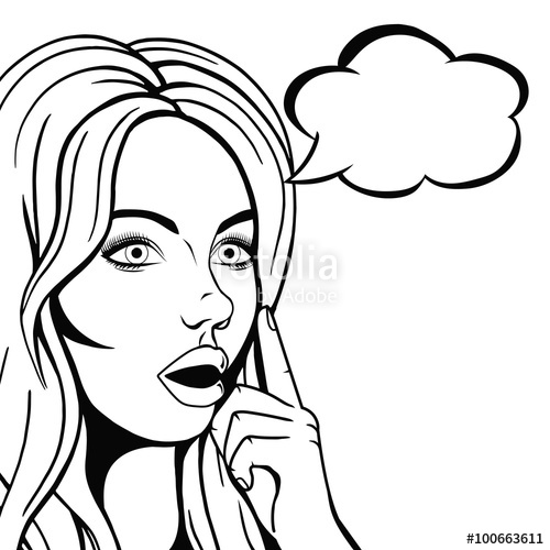500x500 Vector Thinking Woman Face With Open Mouth Graphic Sketch In Comic