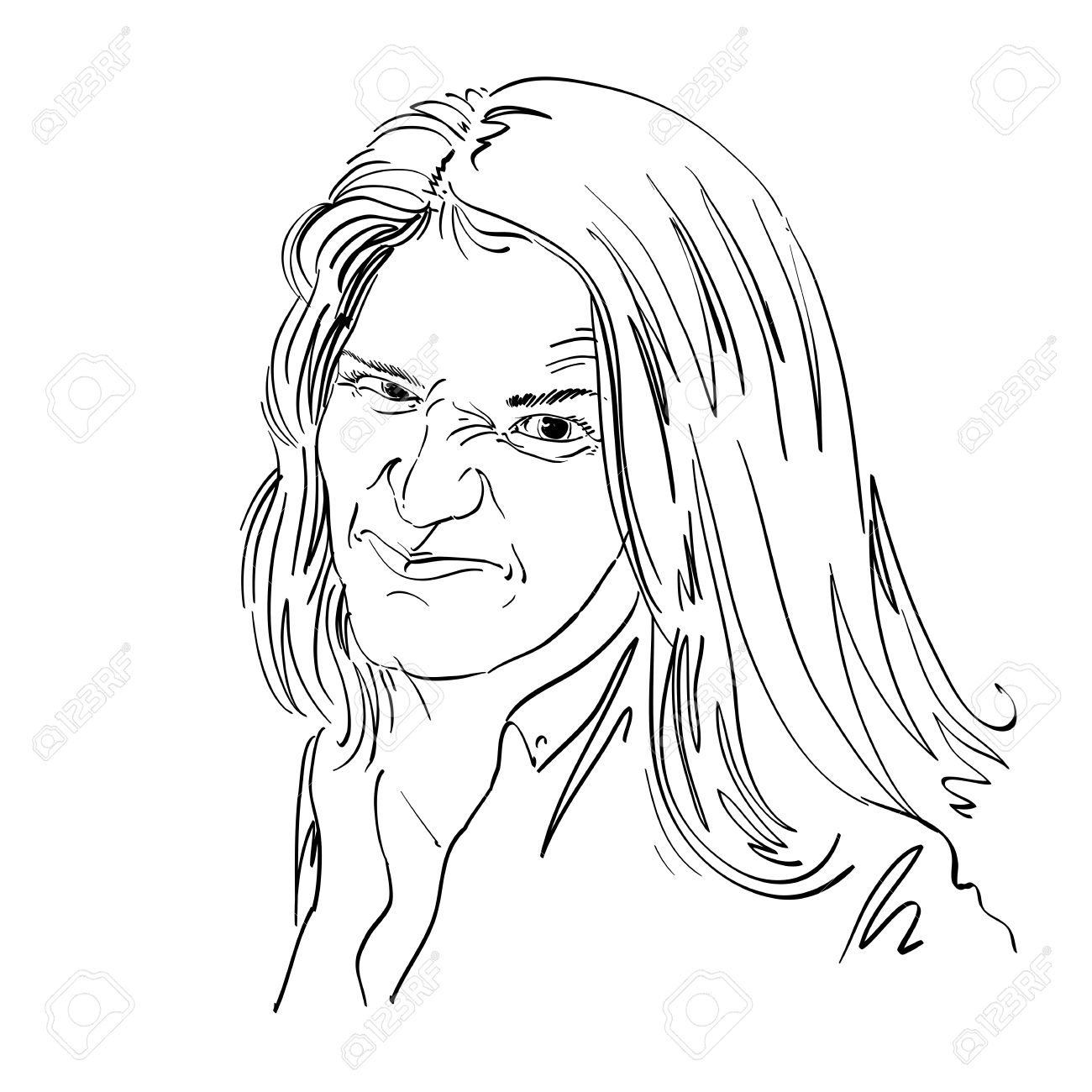 1300x1300 Vector Art Drawing, Portrait Of Nasty Girl With Wrinkles Making