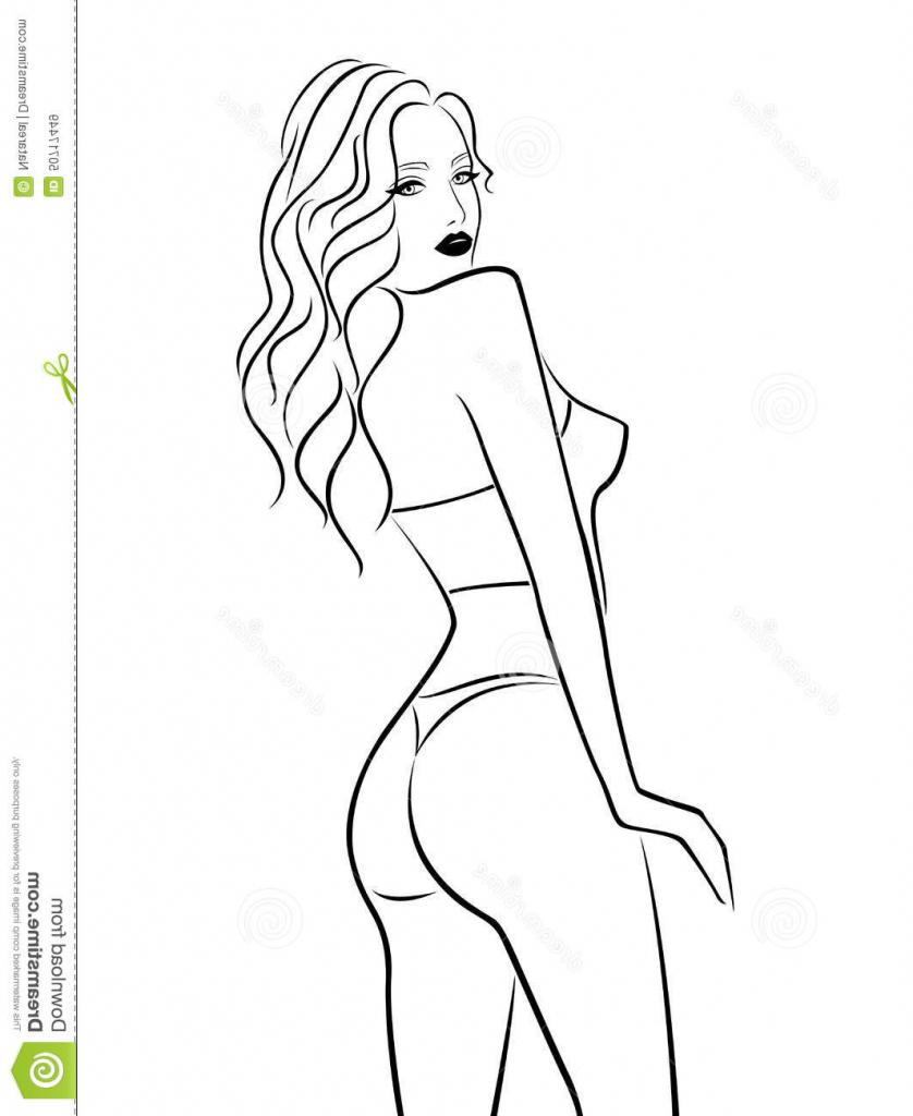 838x1024 Hand Outline Drawing Abstract Female Half Turn Back In Bikini