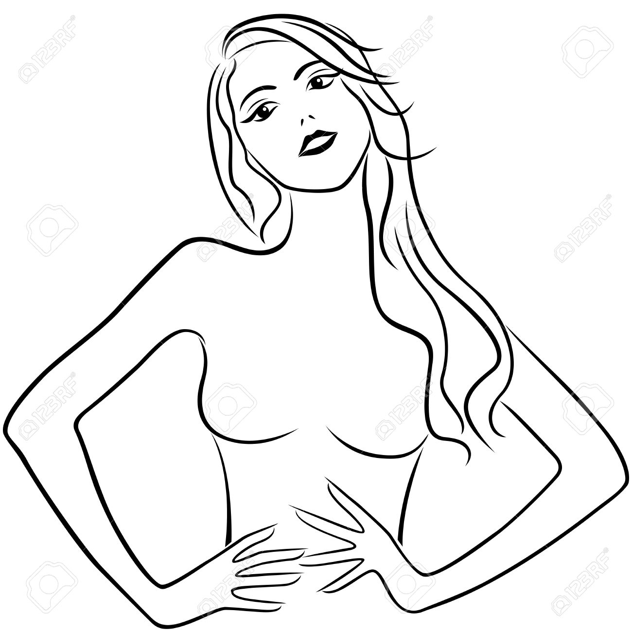 1300x1300 Beautiful Slim Girl Holding Hands On Waistline, Hand Drawing