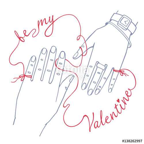 500x500 Valentine's Day Greeting Card. Simple Outline Drawing Of Two Hands