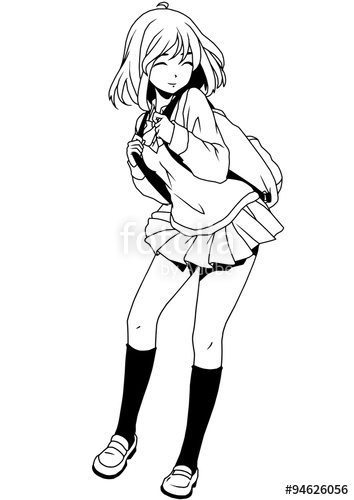 354x500 Fashion School Girl With Backpack,illustration,ink,black And White