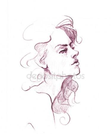 374x450 Hand Drawn Pencil Sketch With Face Of A Girl. Female Portrait