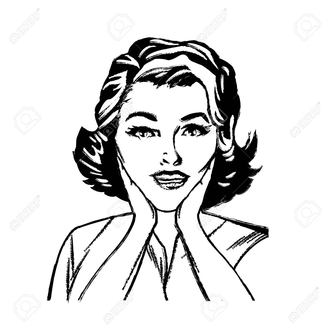 1300x1300 Portrait Woman Surprise Attitude Pop Art Sketch Vector