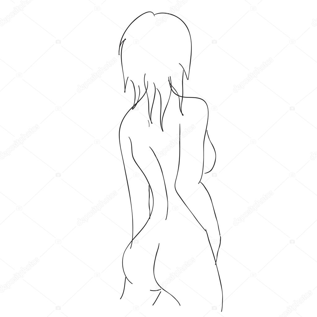 1024x1024 Illustration Silhouette Sketch Woman Back. Stock Vector