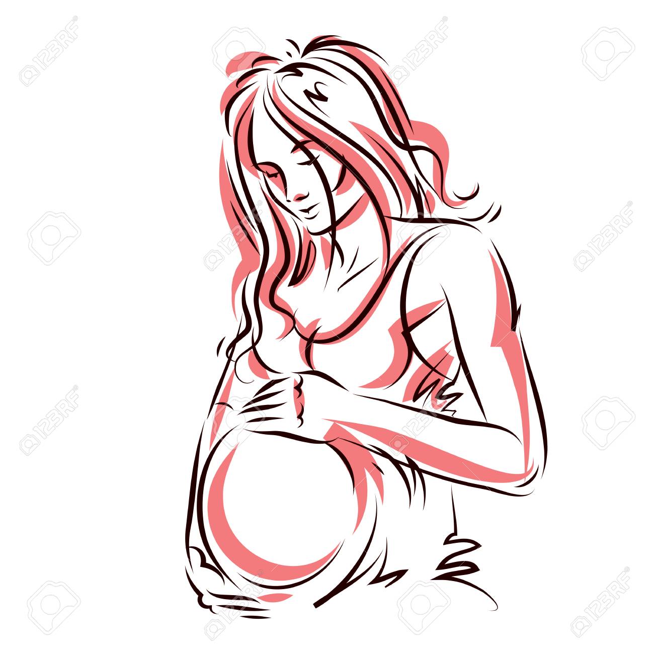1300x1300 Attractive Pregnant Woman Body Silhouette Drawing. Royalty Free