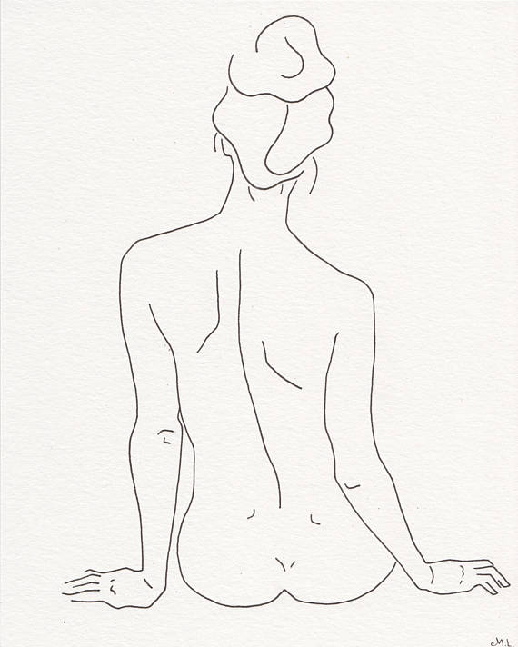 570x712 Silhouette Minimalistic Drawing. Minimal Art. Woman Back.