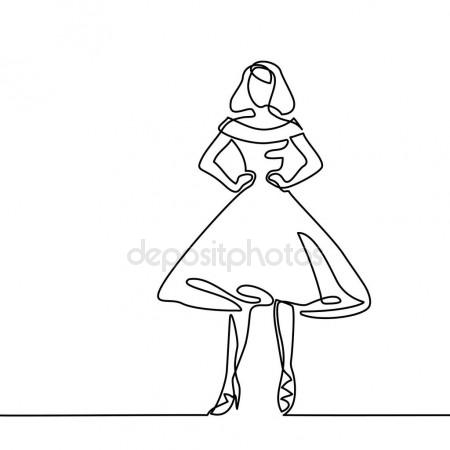 450x450 Silhouette Of Slender Woman In Midi Dress Stock Vector Valenty