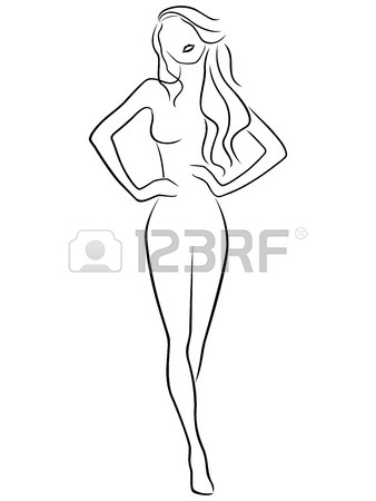 338x450 Attractive Slim Girl Holding Hands On Waistline, Hand Drawing