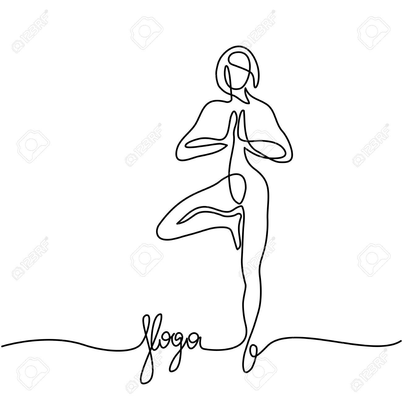1300x1300 Continuous Line Drawing. Woman Doing Exercise In Yoga Pose. Vector