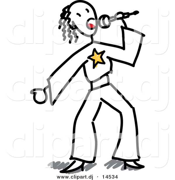 600x620 Vector Clipart Of A Stick Figure Girl Singing Into A Microphone By