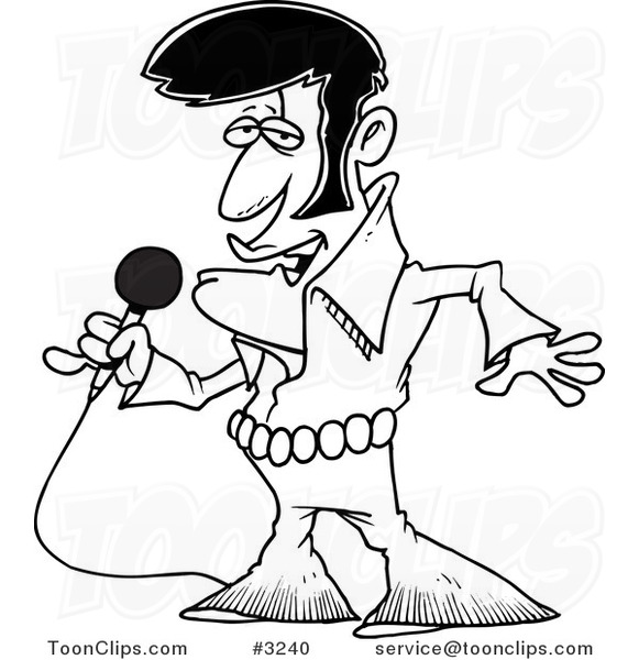 581x600 Cartoon Black And White Line Drawing Of An Elvis Impersonator