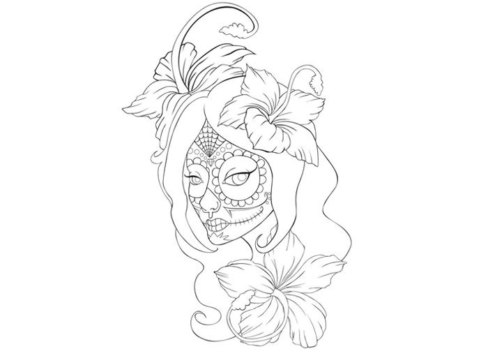 700x500 Sugar Skull Girl Coloring Sheet For Dia De Los Muertos