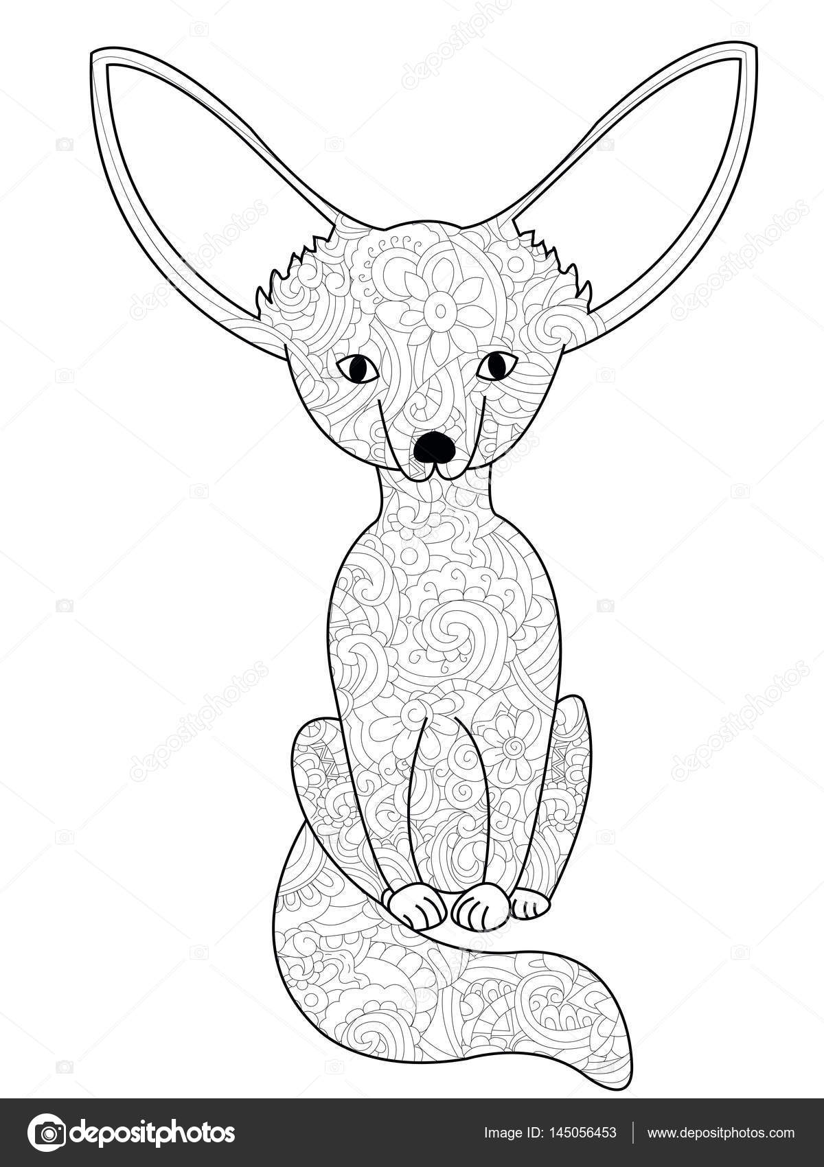 1200x1700 Fennec Fox Coloring Book Vector For Adults Stock Vector