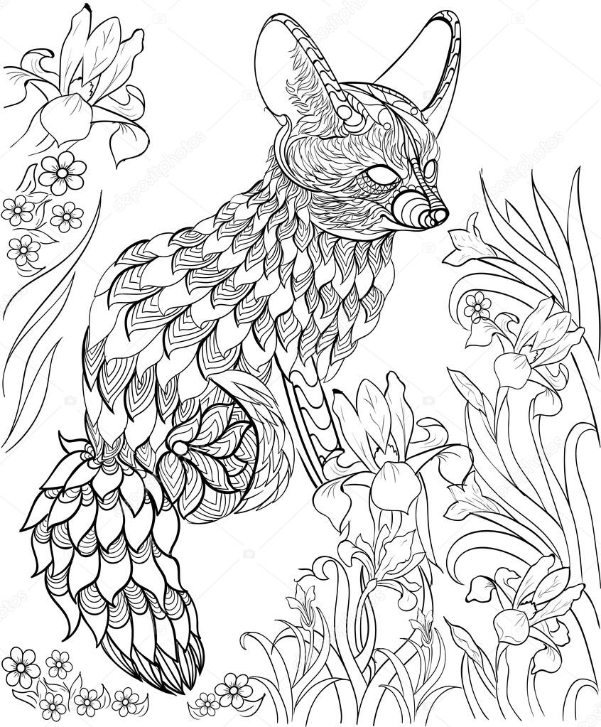 846x1023 Hand Drawn Ink Pattern. Coloring Book Coloring For Adult Fennec