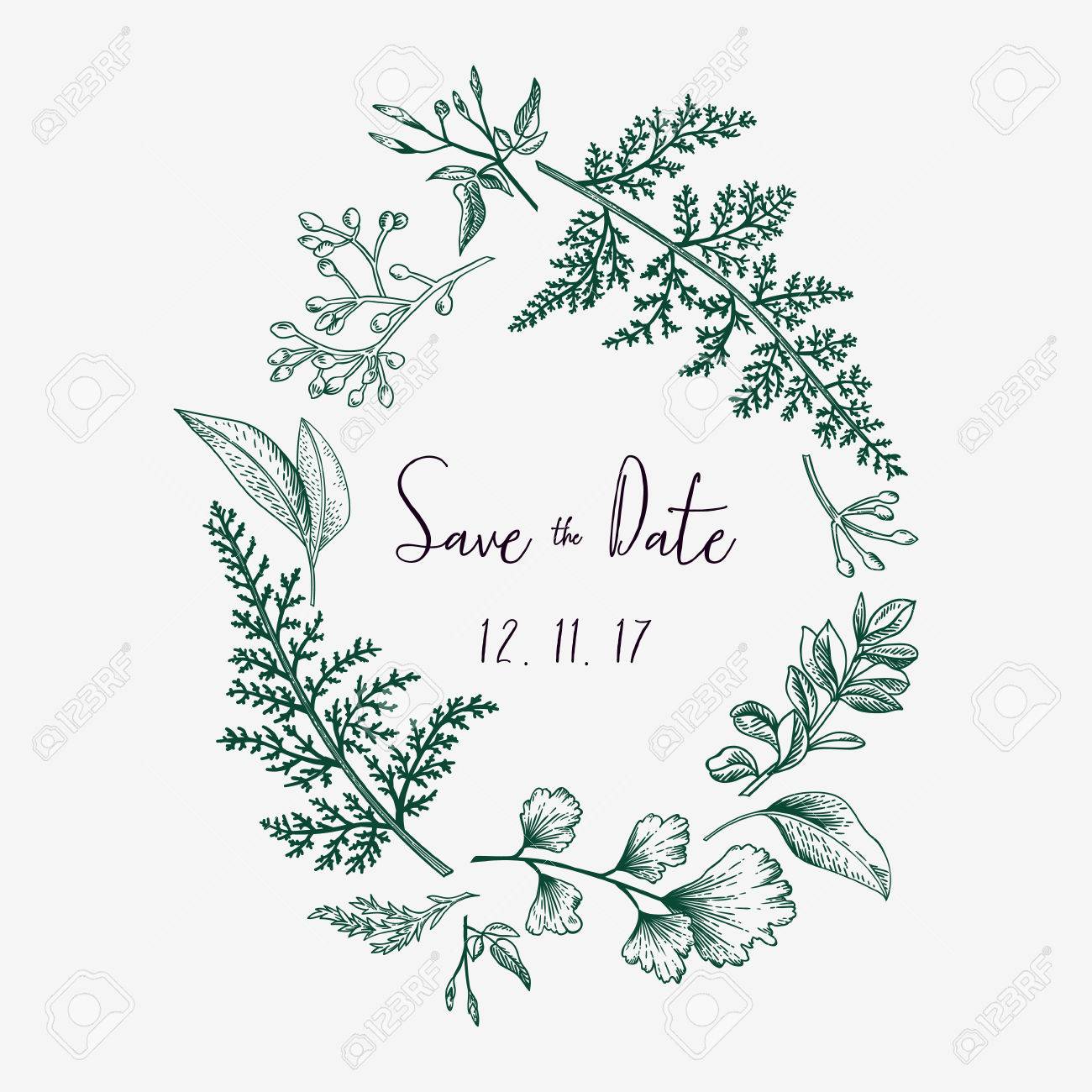 1300x1300 Wreath With Herbs And Leaves Isolated On White Background