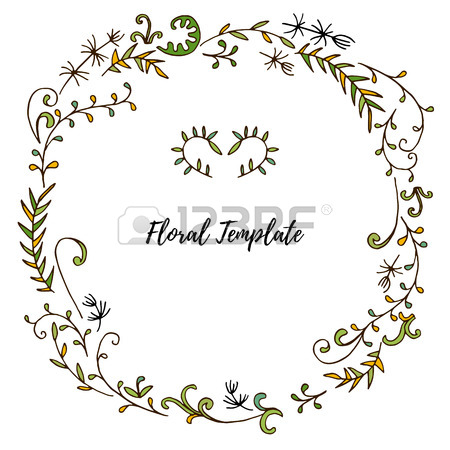 450x450 Vector Floral Frame With Fern Leaves, Cartoon Wild Herbs