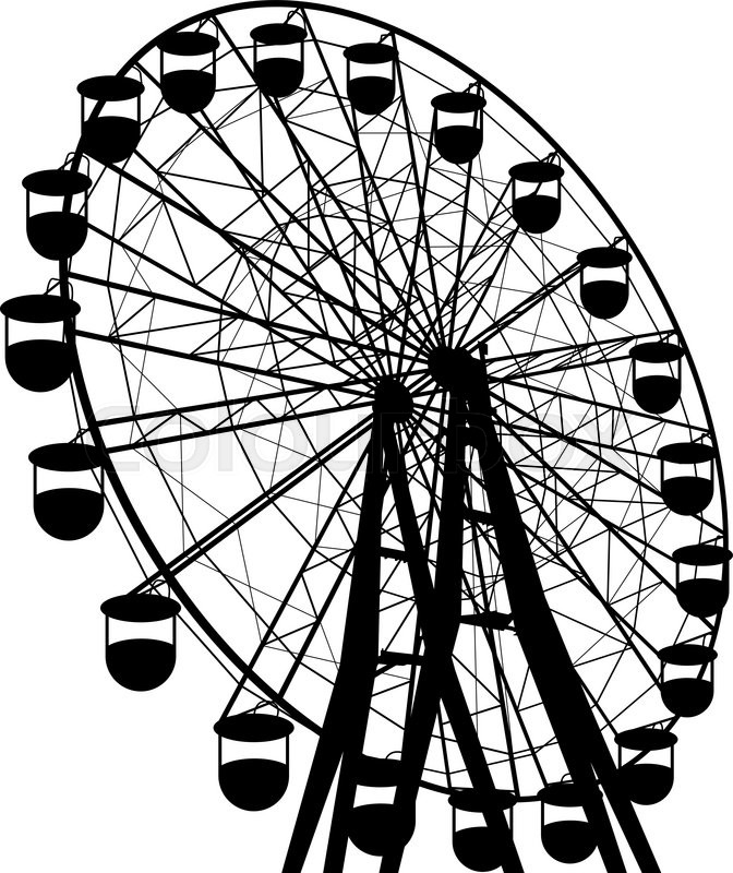 672x800 Silhouette Atraktsion Colorful Ferris Wheel. Vector Illustration