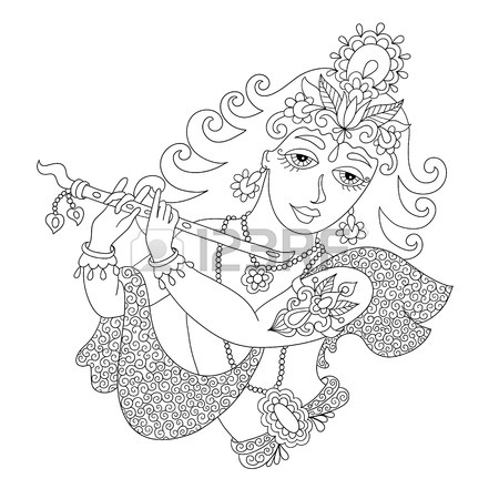 450x450 Drawing Of God Lord Krishna For Janmashtami Festival, Vector
