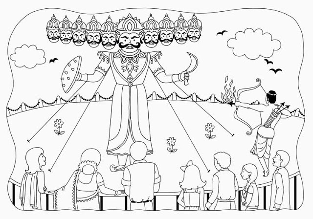 640x448 Dussehra Sketches For Kids