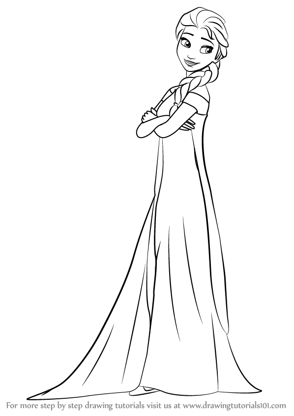 598x844 Learn How To Draw Elsa From Frozen Fever (Frozen Fever) Step By