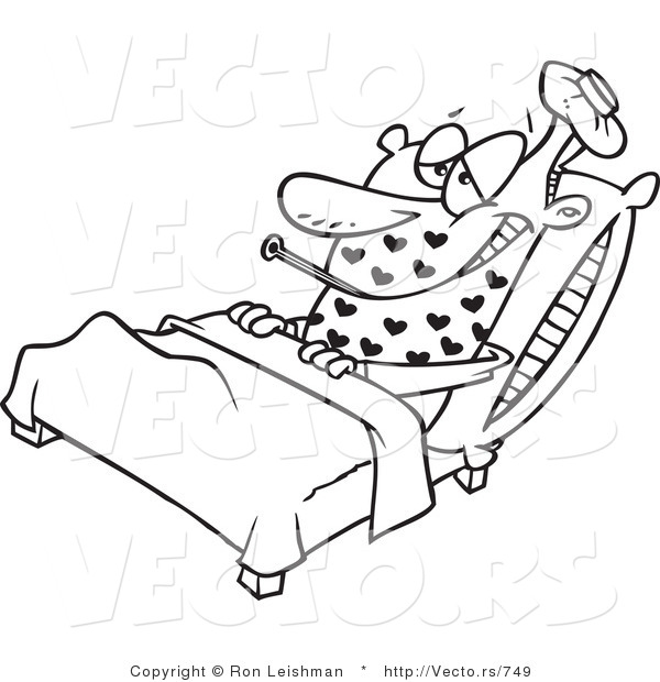 600x620 Vector Of A Love Sick Cartoon Man Resting In Bed With Fever