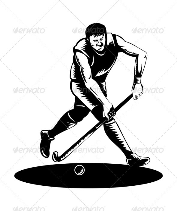 590x700 Field Hockey Player Running With Stick Retro By Patrimonio