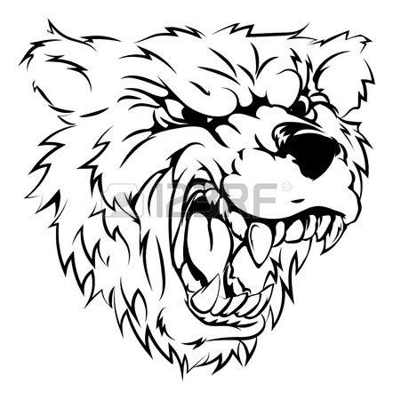 442x450 A Black And White Illustration Of A Fierce Bear Animal Character