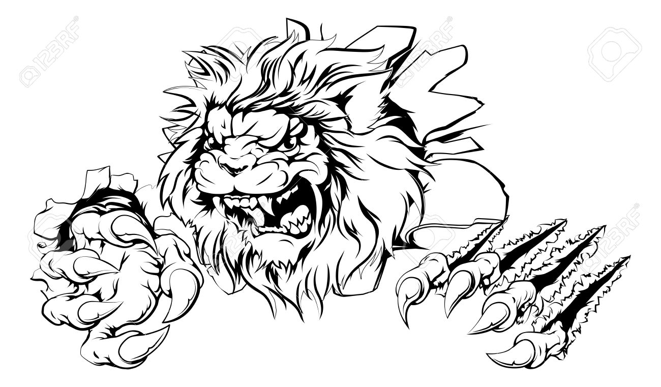 1300x761 An Attacking Lion With Claws Breakthrough Drawing Of A Lion