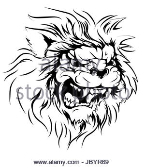 300x344 Cartoon Fierce Lion Mascotnimal Character Breaking Through